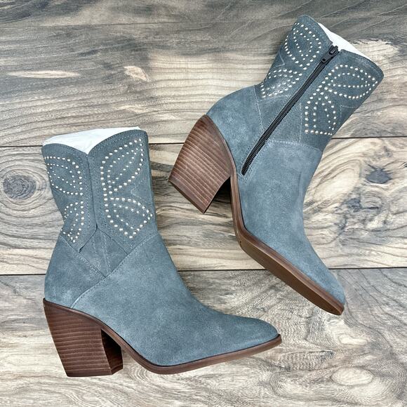 NWOB Lucky Brand Lakelon 8M Suede Cowboy Western Boots Castle Rock Metallic Bead - Picture 4 of 12